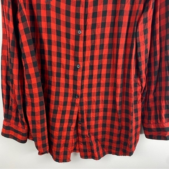 Beach Lunch Lounge Cabincore Buffalo Plaid Button Down Shirt Large Red Black - Picture 5 of 11